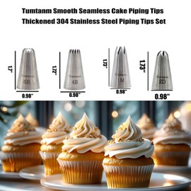 #1M #2D #4B #6B Large Piping Nozzles, 4 pcs Stainless Steel Seamless Icing Piping Tips Set for Cupcakes and Baking