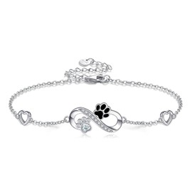 POPLYKE Paw Print Bracelet for Women 925 Sterling Silver Infinity Bracelets Cat Dog Mom Jewellery for Women Mom, Silver Sterling Silver, Cubic Zirconia
