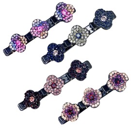 LUHOCIY Double Layer Hair Clip, Crystal Stone Braided Hair Clips, Hummingbird Hair Clip, for Lazy Braiding, Suitable for All Hairstyles, Easy to Braid (Four Leaf Clover Style)