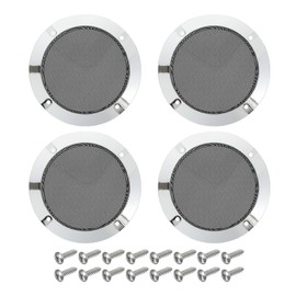 sourcing map 4 Pcs 4inch Black Speaker Grill Mesh Metal Woofer Guard Protector Dust Cover Bright Silver Decorative Circle ABS Frame with Screws for Home Audio Car Speaker Replacement