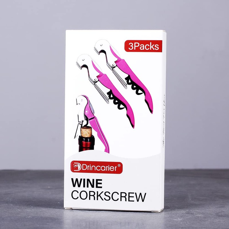 3 Packs Drincarier Pink Wine Key, Professional Waiter Corkscrews, Corkscrews
