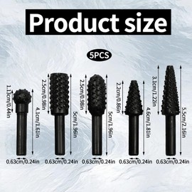 1/4" 6mm Wood Carving Tools Woodworking Tools Rotary Burr Set Power Tools Wood Grinding Engraving Carving File Rasp Drill Bits Rotary Drill Burrs Shank Bit Set for Woodworking Kit Pack of 5 （Black）