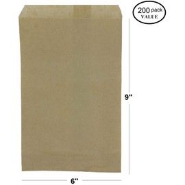 N'ice Packaging 200 Bags 6" x 9" Kraft Flat Paper Bags Good for Candy, Cookies, Small Gift, Crafts, Party Favor, Sandwich, or Merchandising - no Gussett