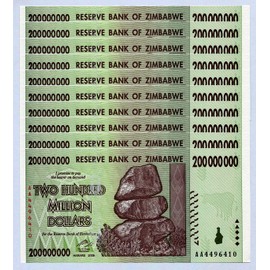 Zimbabwe 200 Million Dollars x 10 pcs 2008 P81 Consecutive UNC Currency Bills