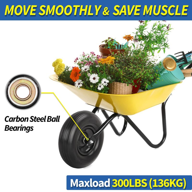 GICOOL 13" Wheelbarrow Tire, 4.00-6 Flat-free Solid Tire and Wheel,
