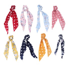 BIUDECO 8pcs Dot Fabric Hair Ties for Women Bowknot Ponytail Holders Elastic Hair Bands Colors for Daily Wear and Special Occasions