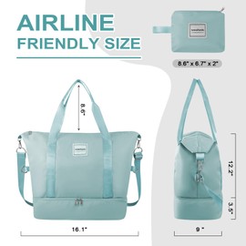 WOOMADA Weekender Bag for Women, Travel Duffel Bags with Shoe Compartment & Wet Pocket, Personal Item Bag for Airlines, Overnight Bag with Toiletry Bag, Sport Gym Tote Bag(blue)