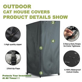 Seal Bailey Outdoor Cat House Cover, Extremely Waterproof Feral Cattery Cat Cover, Cat Enclosure Cover, 600 D Heavy Duty Rain Sheet , (Cover only) (Grey)