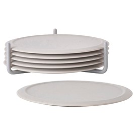 Zone Denmark Singles Glasuntersetzer aus Silikon, Untersetzer für Gläser, Tassen, Cocktailgläser, Durchm. 10 cm, Höhe 3,1 cm, 6 Stück, inkl. Halter, Warm Grey