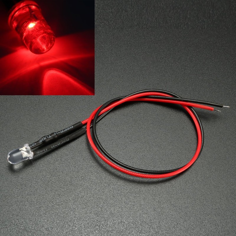 uxcell 10Pcs 5mm Pre Wired LED, Red DC9-12V Clear Lens,
