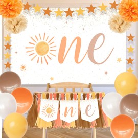 First Trip Around the Sun Birthday Decorations Boho Sun 1st Birthday Banner with First Trip Around the Sun Backdrop Balloons for Solar System Birthday Party,1st Birthday Girl, Sun Theme 1st Birthday Party Supplies (Sun)