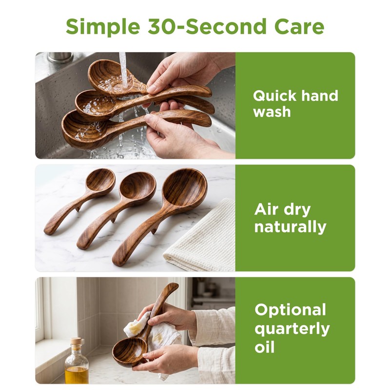 Wooden Spoons for Cooking: 3 Size Teak Wooden Ladle