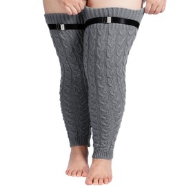 Moon Wood Plus Size Extra Long Leg Warmers for Women Winter Knitted Over Knee Thick Thigh High Socks Footless