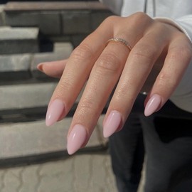 Dusty Pink Press on Nails Short Almond Shaped, SXVME 30 Pcs Thick Short False Nails Press ons, Natural Acrylic Fake Nails Short Solid Color Glue on Nails Medium Full Cover Stick on Nails For Women