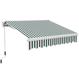 Outsunny 8' x 7' Patio Retractable Awning, Manual Exterior Sun Shade Deck Window Cover, Green and White