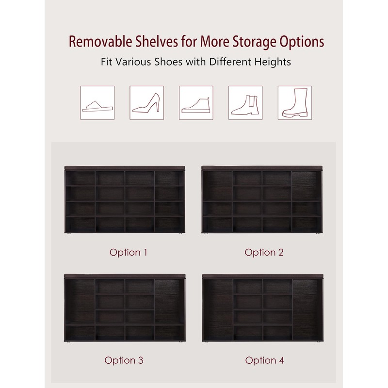 DINZI LVJ Shoe Storage Bench with Cushion, 16-Cubby Shoe Rack,