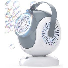 Máquina recargable de burbujas Joyfuture, rotación automática de 360°, soplador de burbujas con ajuste de 75° y 10 varillas de agujeros grandes para niños, juego al aire libre para niños pequeños