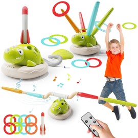 BOLZRA 3 in 1 Dinosaur Rocket Launcher for Kids, Ring Toss Game and Musical Jump, Remote Control Indoor Outdoor Toys for Kids Ages 4-8, Birthday Gifts for Girls and Boys