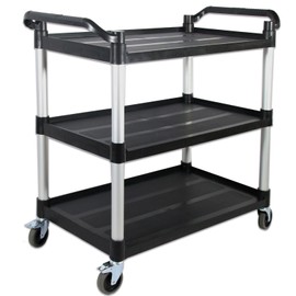 Abacad Plastic Commercial Cart Large Size, Restaurant Cart with Wheels Lockable, Heavy Duty Utility Service Cart for Foodservice, Commercial,Office, Warehouse, Black, 40.15X 19.29x 38.97 inches.