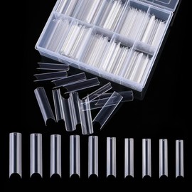 240 Clear Nail Tips, Extra Long Square Shape - Dimension Full Cover, Perfect for Women's Nails, Straight False Nail Tips for Nail Art and DIY French Designs