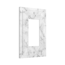 White Grey Marble Single Rocker Wall Plate Decorative Outlet Light Switch Cover 1-Gang Plastic Print Faceplate for Home Decor 5" X 3"