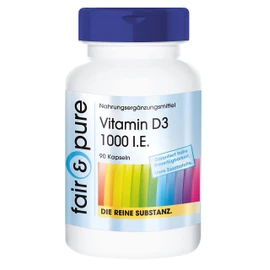 Fair & Pure® - Vitamin D3 1000 IU - Cholecalciferol - Vitamin D from Wool Fat (Lanolin) - Natural - No Magnesium Stearate - 90 Vitamin D3 Capsules