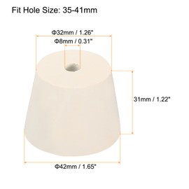 sourcing map Rubber Tapered Plug 32mm to 42mm with 8mm Hole Test Tubes Bungs Stopper White for Lab Home 5 Pieces