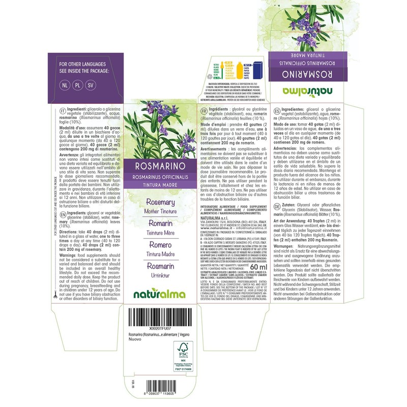 Rosemary (Rosmarinus officinalis) Leaves Alcohol-Free Mother Tincture Naturalma - Liquid