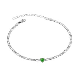 LeCalla Figaro Anklets for Women | 925 Sterling Silver Chain Ankle Bracelet with Heart | 4mm Heart Shaped Cubic Zirconia Anklet for Women | Ankle Bracelets Summer Beach Foot Jewelry, Adjustable Length 9"-11"