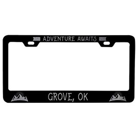 R and R Imports Grove Oklahoma Laser Etched Vanity Black Metal License Plate Frame