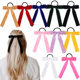 10Pcs Bow Hair Tie Velvet Elastics Hair Scrunchie Bobbles Hair Bands Scrunchy Hair Rope Long Hair Bow Ponytail Holder Accessories for Women Girls