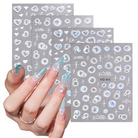 CHANGAR Blasen-Nagelaufkleber, Muschel-Aurora-Blasen-Nagelaufkleber, halbtransparente Blister-Nagelaufkleber, romantische Herz-Blasen-Nagelkunst-Designs für Frauen, Nageldekorationen (4 Blätter)