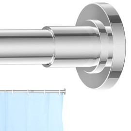 CorkLatta Chrome Shower Curtain Rod 31 to 92 Inch,1 Inch Diameter Adjustable Spring Tension Curtain Rod No Drilling Stainless Steel Telescoping Rod,No Rust