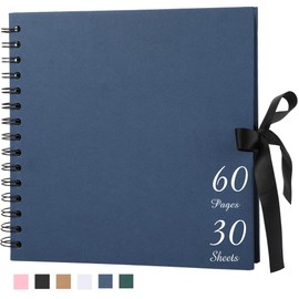 Ayorasly Scrapbook Album with 60 Pages Thick Kraft Paper, 8×8in Navy Blue DIY Photo Book, Small Memory Book with Photo Corners for Baby Family Lovers Pets