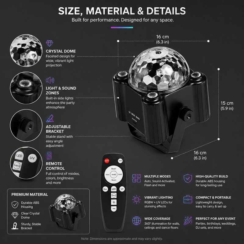 DJ Disco Ball Party Light for Birthday Events – Voice-Controlled