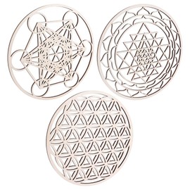 NISHZHU Set of 3 Sacred Geometry Wall Art Wooden Wall Art, Sacred Geometry Art, Sculpture, Wall Decoration for Home Decor