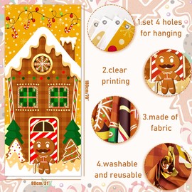 Christmas Gingerbread Door Cover Decorations Gingerbread House Door Banner for Front Door Decor Winter Holiday Christmas Eve Home Party Decoration Supplies Indoor/Outdoor 70 x 31 Inches