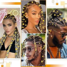 103PCS Gold Hair Jewelry for Braids, Cuffs & Rings, Loc Accessories for Black Women, Metal Decorations, Charms for Dreadlocks and Braiding