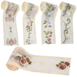 Qililandiy 5 Rolls Lace Ribbon Fabric Mesh Lace Trim Vintage Flower Patterns Embroidery Ribbon for DIY Craft Wedding Decorations