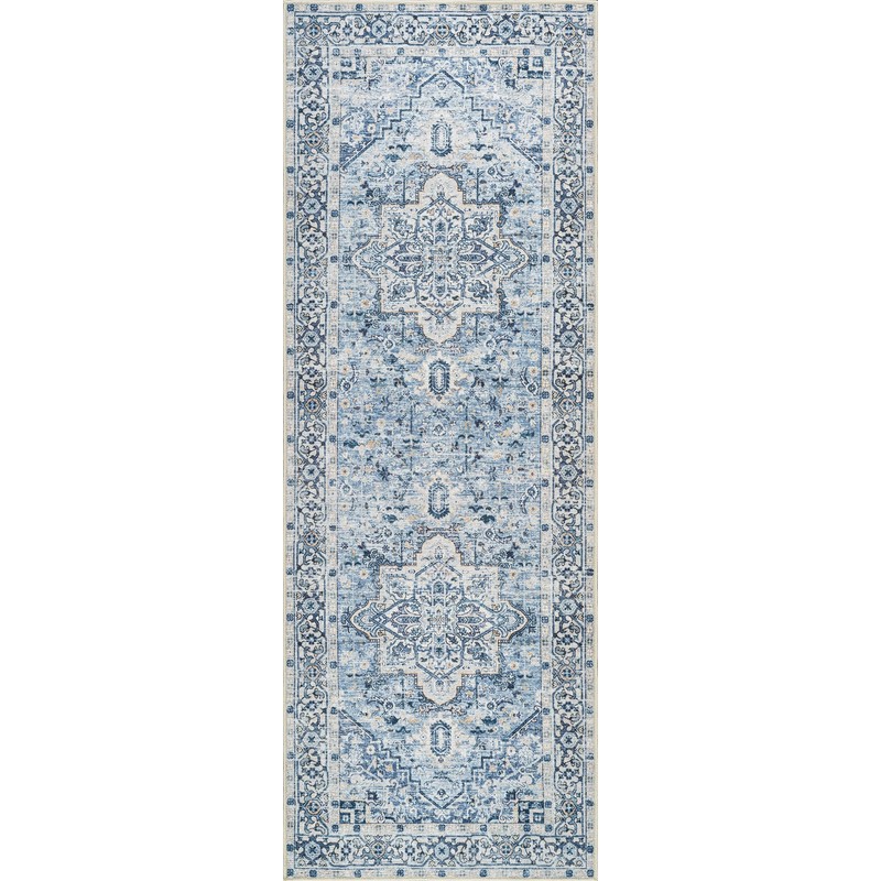 Bloom Rugs Caria Washable Non-Slip 7 ft Runner - Blue
