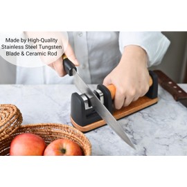 KLEENE 10-Piece Wooden Handle Kitchen Utensils Set, Stainless Steel Cooking Utensils Set, Ergonomic Design, Durable and Comfortable Grip With Knife Sharpener, Garlic Press, Can Opener, Pizza Cutter