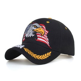 Black American Flag Bald Eagle Patriotic Veteran Hat - Low Profile USA 3D Embroidery Adjustable Baseball Snapback Cap for Men
