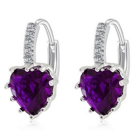 Uloveido Love Heart Shape Purple Crystal Hoop Huggie Shiny Wedding Earrings for Women BME131