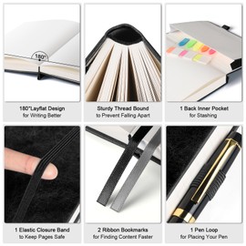 Graph Paper Notebook, 312 Numbered Pages Large A5 Hardcover Leather Journal, 100gsm No Bleed Grid Paper Notebook with Index Pages, Grid Notebook for Graphing Notes Math, 5.75" x 8.38", Black