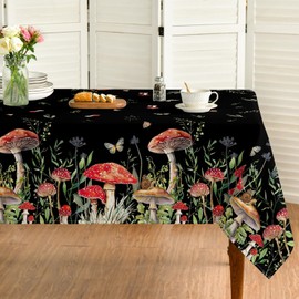 Horaldaily Mushroom Tablecloth 60x84 Inch Rectangular, Black Seasonal Vintage Washable Seasonal Table Cover for Party Picnic Dinner Decor
