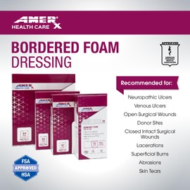 AMERX Bordered Foam - Adhesive Bandages - Highly Absorbent - Soft, Breathable, Bandages for Moderate to Heavy Draining Wounds