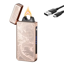 YOZWOO Electric Rechargeable Lighter Plasma Arc Lighter Big Power Flame Electronic Lighter Windproof Cool Lighter Outdoor Camping Lighter with LED Battery Indicator for Candles, Incense（Golden Dragon）
