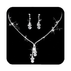 Unicra Bride Silver Bridal Necklace Earrings Set Crystal Wedding Jewelry Set Rhinestone Choker Necklace for Women and Brides (Set of 3)