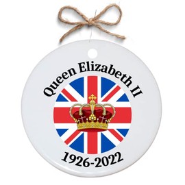 Second Ave Queen Elizabeth II Commemorative Remembrance 1926-2022 White Ceramic Circle Christmas Xmas Tree Decoration Bauble