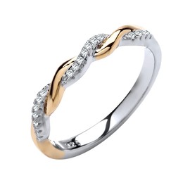 Old English Jewellers Sterling Silver & Yellow Gold 0.10ct Diamond Eternity Ring - Sizes J - V (J)
